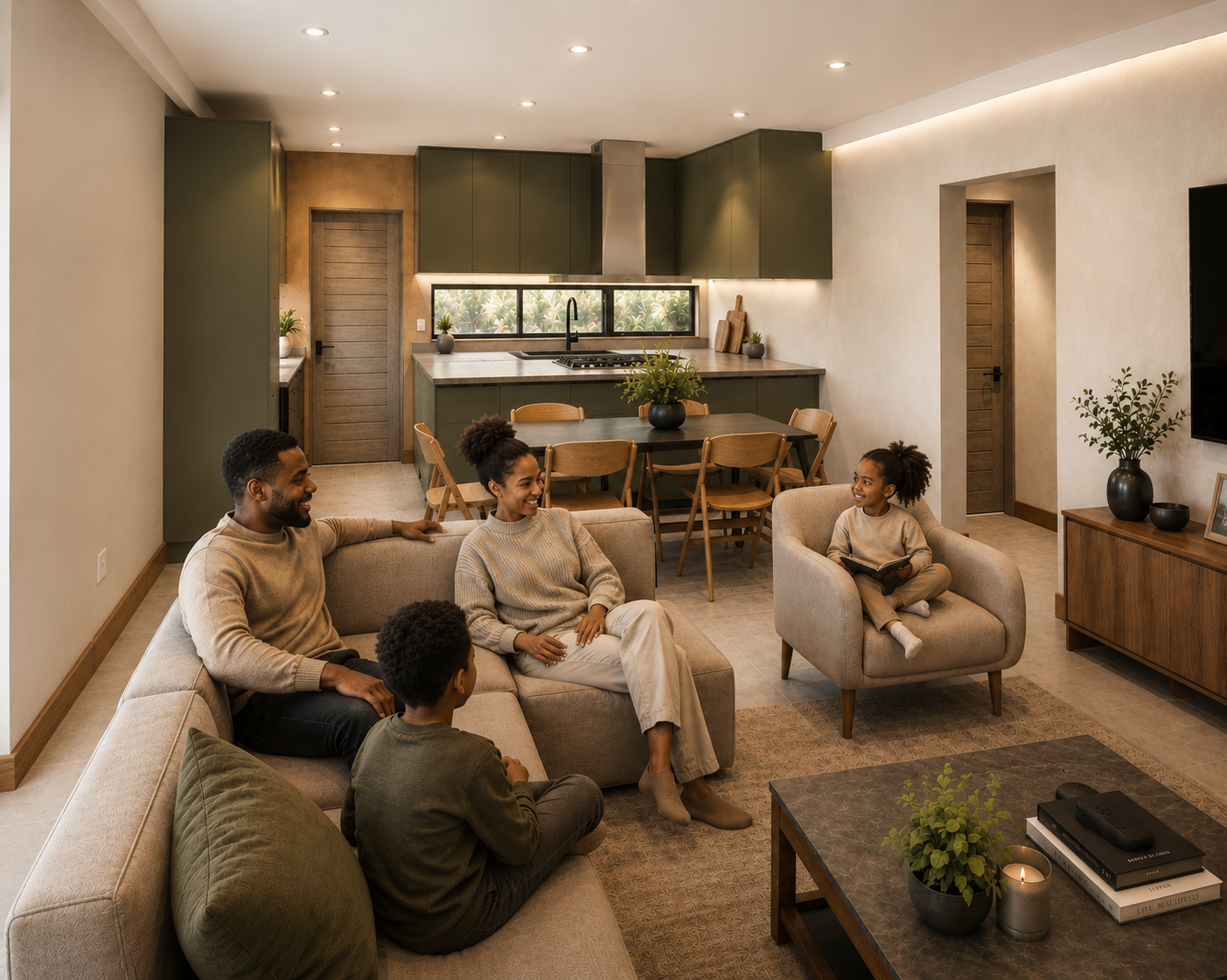 Family living and kitchen
