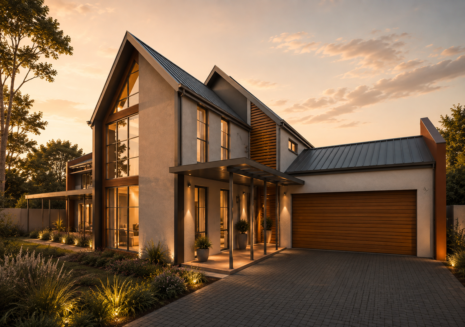 57 Montgomery Drive — entry approach with covered porch and timber battens