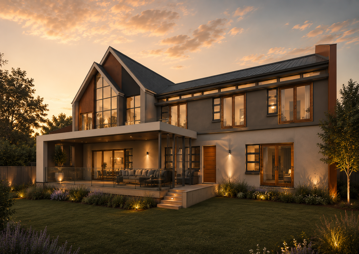 57 Montgomery Drive — garden elevation with double-height glazed gable