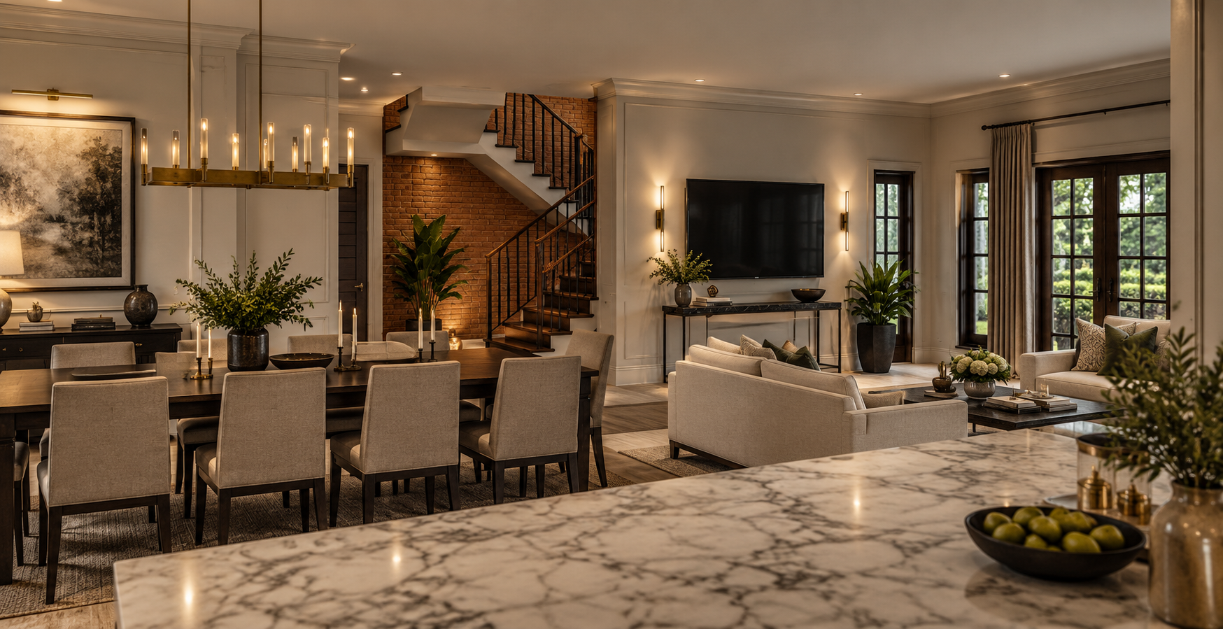 Open-plan dining and living