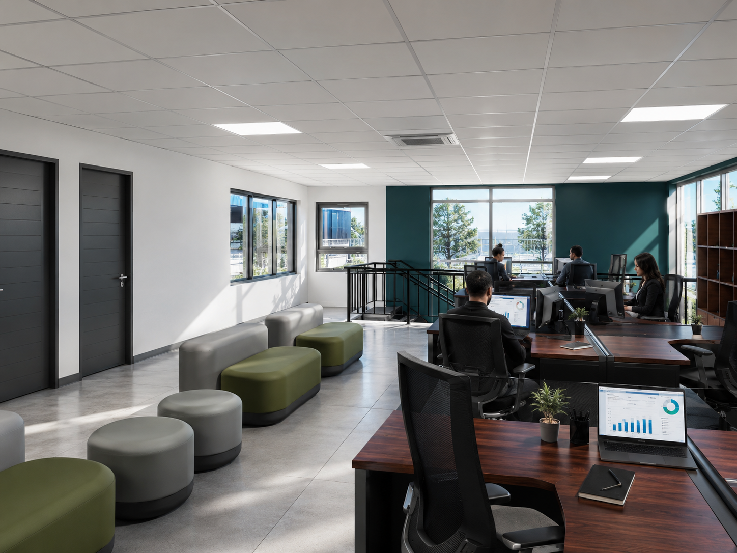 Office workspace and collaborative areas